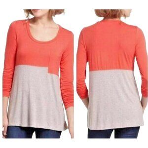 Anthropologie Bordeaux Womens Pocket Tee Medium Orange Gray Colorblock BOHO Top
